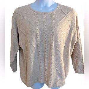 Chicos Crew Neck Long Sleeve Neutral Beige Sweater Chicos size 3 or XL